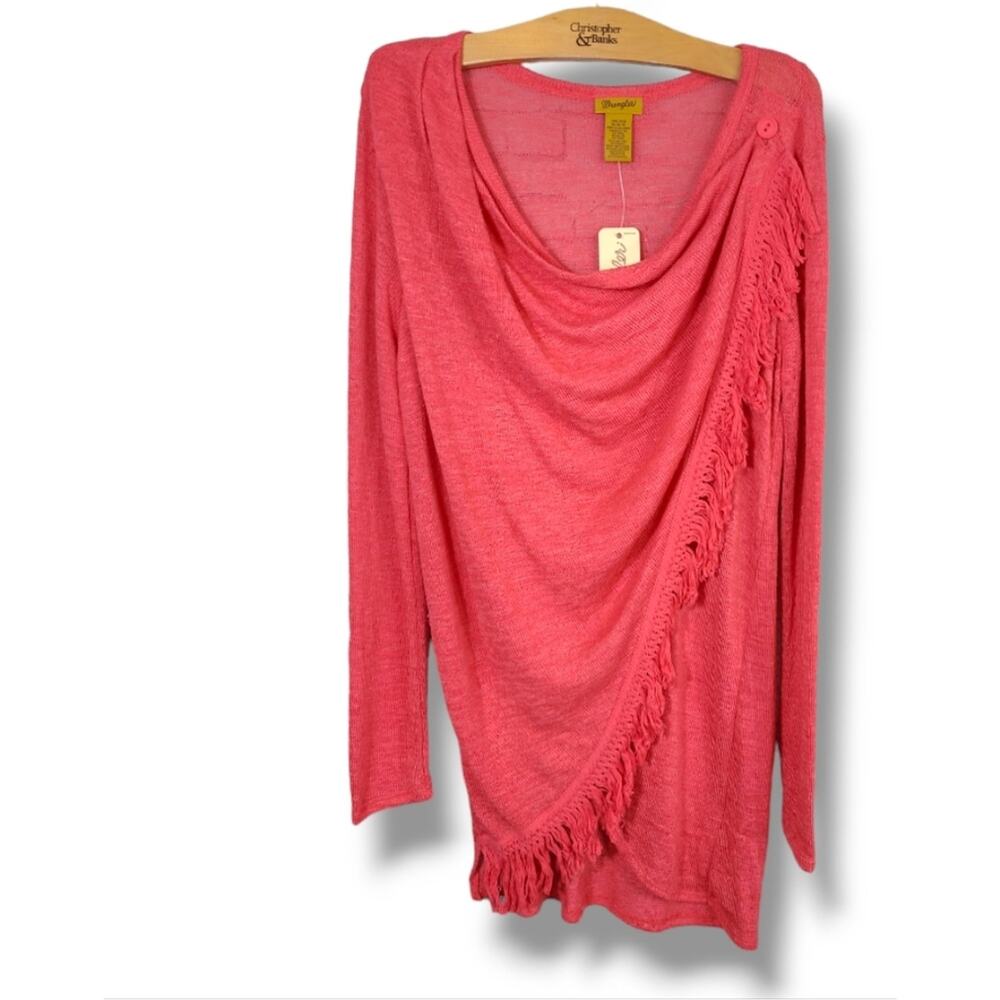 Wrangler Womens Medium Coral Crossover Fringe Lightweight Sweater FLAWED NWT's